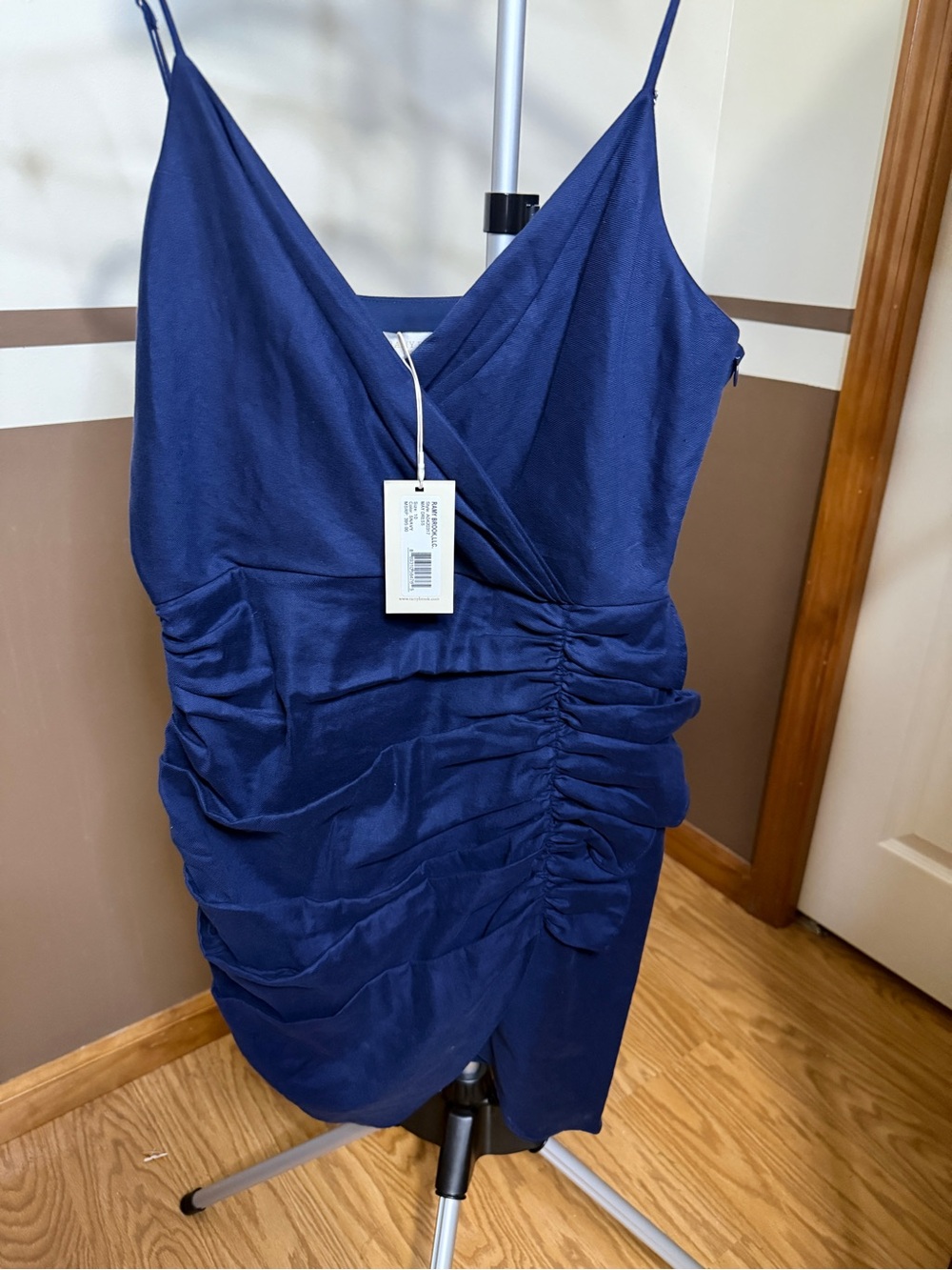 Ramy Brook Deep Blue May Ruched V-Neck Spaghetti Strap Mini Dress NWT Size 10